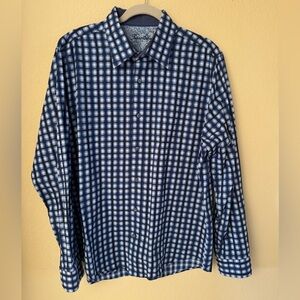 Tasso Elba Blue Plaid Button Down Shirt Size XL 17-17 1/2 GUC